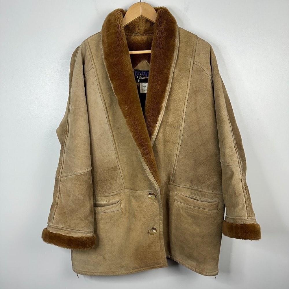 Vintage  East West Fashions Shearling Sheepskin Leather  Button Down Sherpa